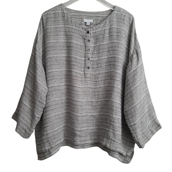 Pure Jill Tops - Pure Jill Linen Lagenlook Top Gray Size Large
